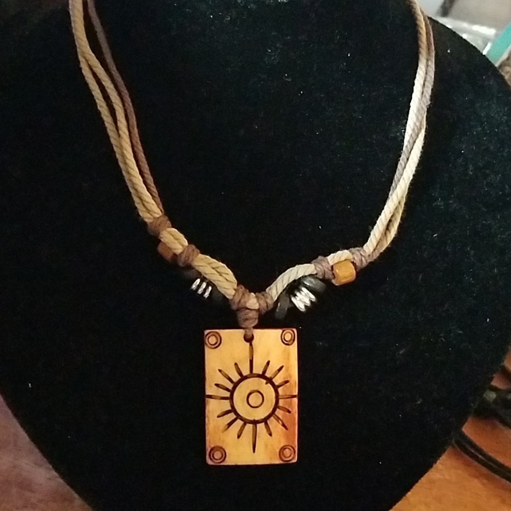 Nature Stones, Beads, & Twine Necklace 23"